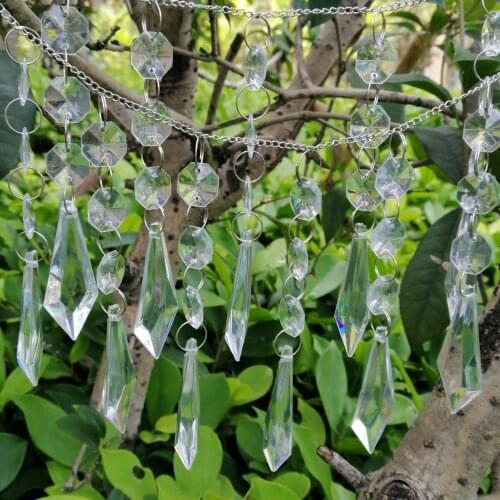 Camal 30pcs 12CM Drops Acrylic Crystal Octagonal Beads String Prisms Garland Chandelier Hanging Home Party Curtain Wedding