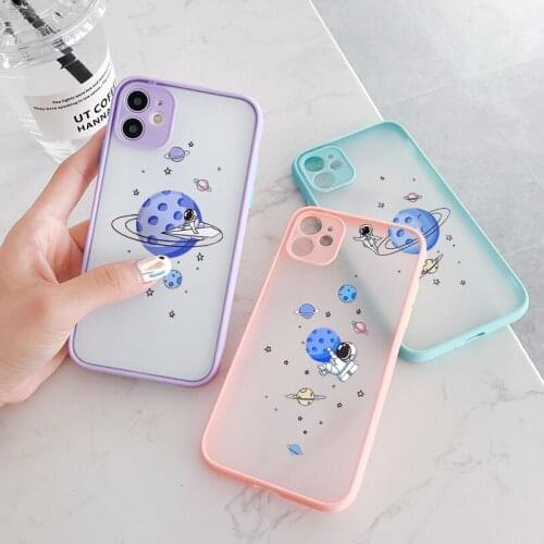 Astronaut Planet Stars Phone Case For iPhone 12 11 Pro Max Mini X XS XR 7 8 Plus SE2020 Shockproof Candy Cover Clear Hard Fundas