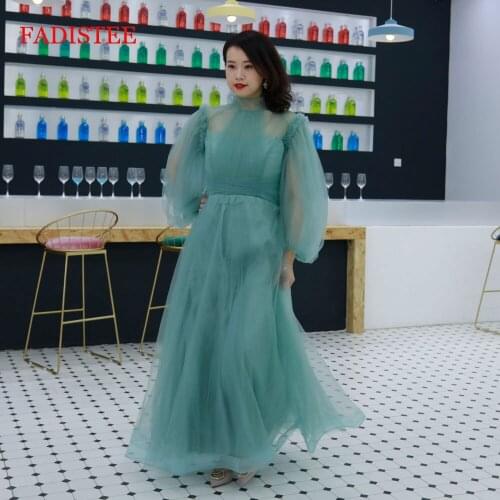 Plus size long Muslim 20W 22w robe de soiree Evening Dresses gray soft tulle Formal party prom robe de mariee 3/4 sleeves