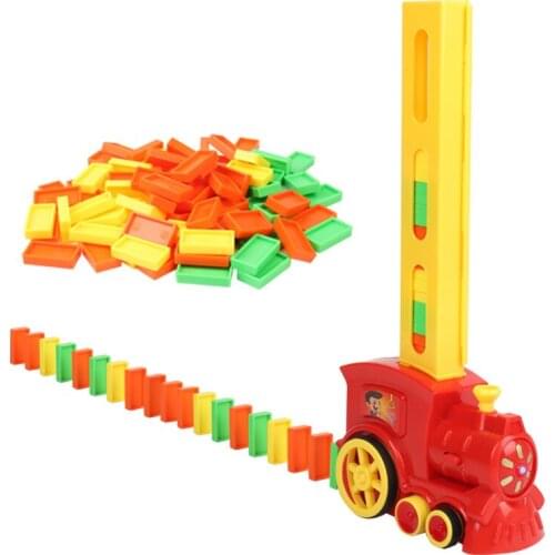 Domino Train Car with Light Sound Domino Game Car Toy Set Automatic Placement Educational DIY Toy Gift
