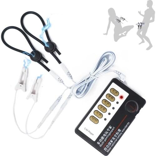 Electric Shock Massage Penis Ring Electronic Pulse Stimulate Nipple Clamps Massager Vibrating Nipple Clips Electro Sex Toys