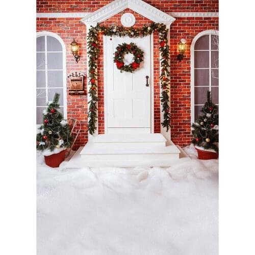 Brick Wall Garland Snow Christmas Photography Backdrop Custom Background Photo Studio for Baby Children Family Party Photophone