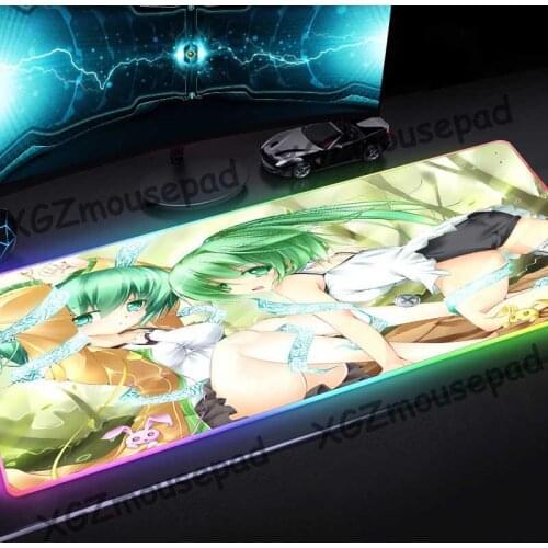 XGZ Anime Cute Twin Sisters HD Custom Large RGB Colorful Glow Mouse Pad Black Lock Edge Computer Desk Mat Speed Rubber Non-slip