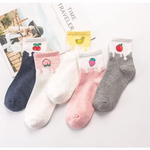 Fruit Patterned Cute Socks Women Original Casual Socks Candy Color Cotton Funny Style Elastic Art Socks Pink Short Sock