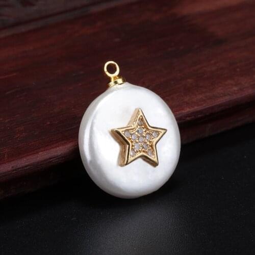 Multiple colors cubic zircon cz pave gold star charm coin round pearl pendant bead for jewelry DIY making for choker earring DIY