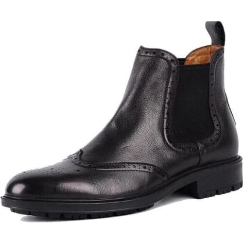 High-top men boots genuine leather formal chelsea boots winter mens shoes fashion brogue shoes