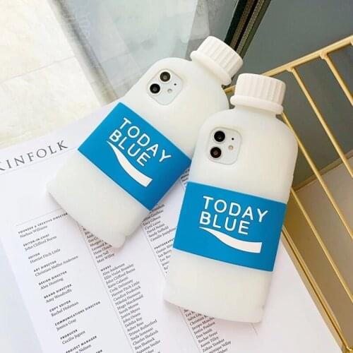 Cute Cartoon Blue Bottle Case for iPhone 12 11 Pro X XR XS Max 6 6s 7 8 Plus SE 2020 mini Soft Silicone Cover