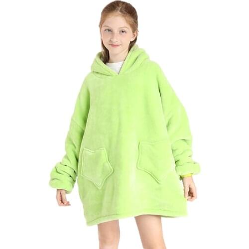 New Winter Girl Sleepwear Thicken Warm Hooded Sherpa Blankets Oversized Plush Fleece Girl Hoodie Sweatshirt Height 120-160cm