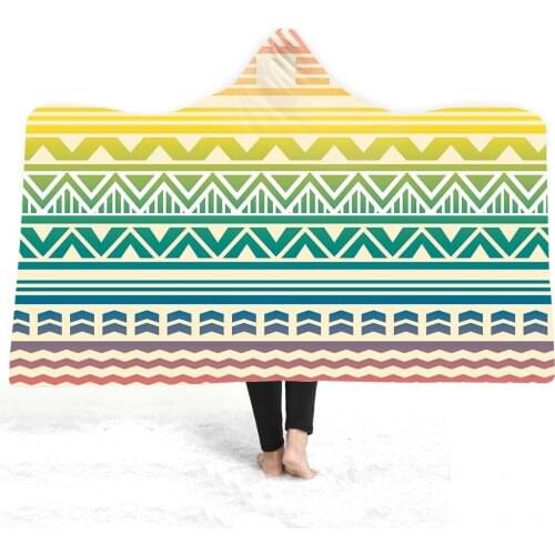 Geometry 3D Print Hooded Blanket Casual Fleece Throw Blanket Home Sofa Office Bedding Wearable Plush Blanket Adult Fashion