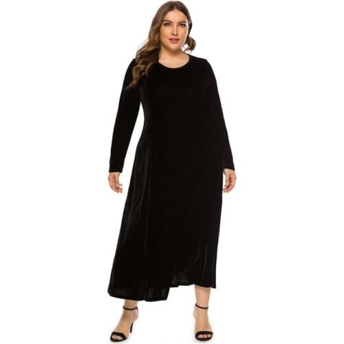 2021 Autumn Winter Hot Sale European And American Style Plus Size Velvet Full Sleeve Dress For Women