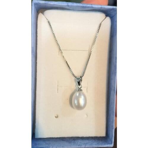 Genuine Freshwater Pearl Necklace, Rice 10mm Drop Pearls Pendant With S925 Sterling Silvers Necklace,Fashion Girls Jewellery