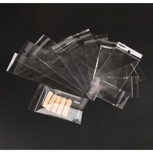 100 Pcs Clear Self Adhesive Seal Plastic Bags Transparent Opp Packing Bags Pick For Beads hanging holes