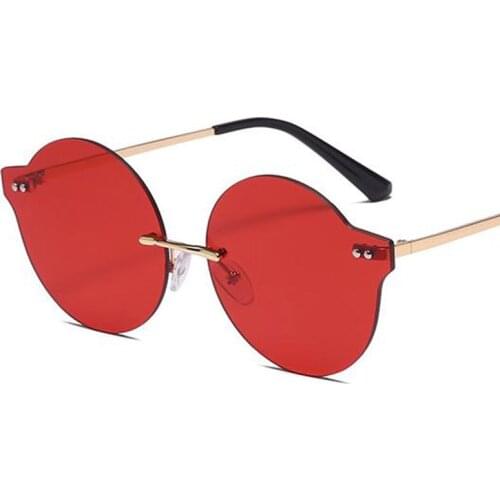 Retro Rimless Oval Sunglasses Women Vintage Brand Red Purple Orange Shades Sun Glasses For Female Fashion Designer oculos