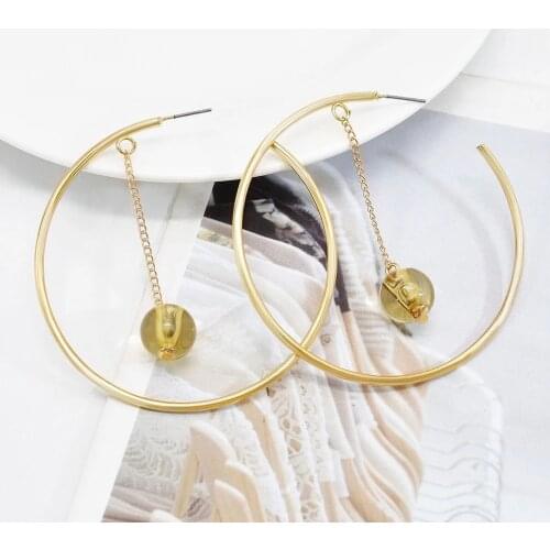 Simple Big Circle Gold Metal Hoop Earrings For Women New Fashion Bohemian With Round Beads Summer Holiday Party Jewelry Gift