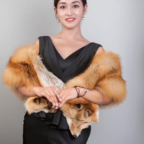 Rex Fox Fur Scarf Women Luxury Winter Warm Shawl Genuine Large Fox Fur Collar Hot-Sale
