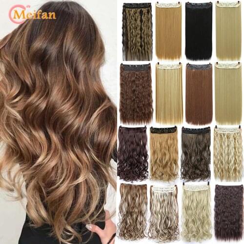 MEIFAN 60cm Synthetic Hair Straight Black Brown Hair 5 Clip In Hair Extensions Hairpiece False Hair on Hairpins for Women