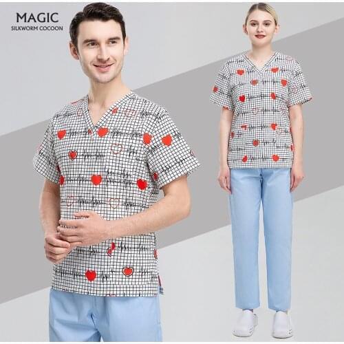 Unisex Grooming Clinic Nursing Clothes Health Check Work Uniform Nursing Spa Medical Doctor Clothes Workwear Womens Scrub Tops