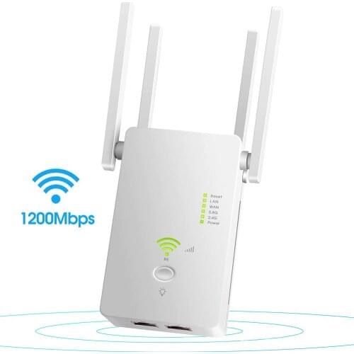 KuWFi 1200Mbps WIFI Repeater Signal Booster Range Extender 2.4GHz 5GHz With Antenna Dual Band Smart Router ABS Amplifier