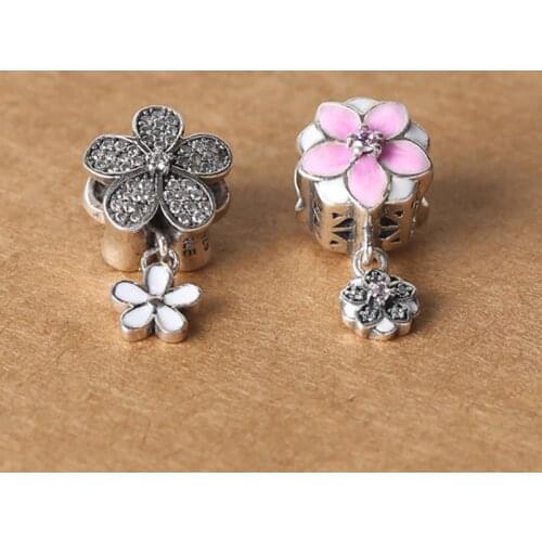 Wholesale S925 Sterling Silver Fashion Jewelry Accessories Womens Bracelet DIY Pan Duo Big Hole Plum Blossom Inlaid Crystal Pe