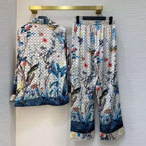 Sets Women Print Pant 2021 Spring Summer Sleepwear Loose Style Leisure Flower Waist Elastic Casual Home Clothes