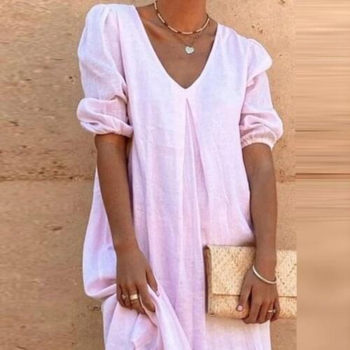 Womens solid color fashion all-match dresses for women 2021 summer commuter banquet dress loose casual womens dress vestidos