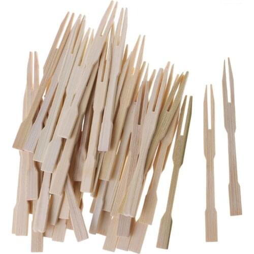 100Pcs/Bag Bamboo Disposable Wooden Fruit Fork Pick Dessert Forks Tableware Party Decor