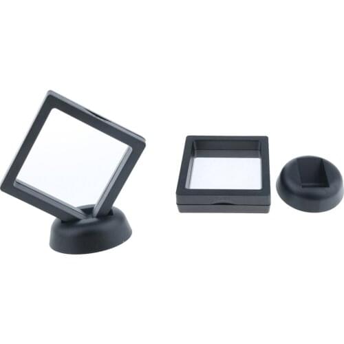 2 Pieces Jewelry Coins 3D Floating Frame Display Holder Cases Stand, Black, 7x7cm