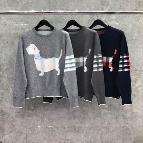 2021 Fashion Brand Sweaters Men Slim Fit O-Neck Pullovers Clothing Striped Puppy Pattern Wool Cotton Winter Casual Coat
