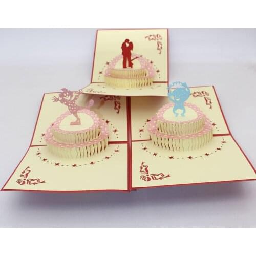 3 Kinds 3D Handmade Lover Kids Clown Birthday Cake Paper Blessing Greeting Card girlfriend Kids Children Birthday Party Gift