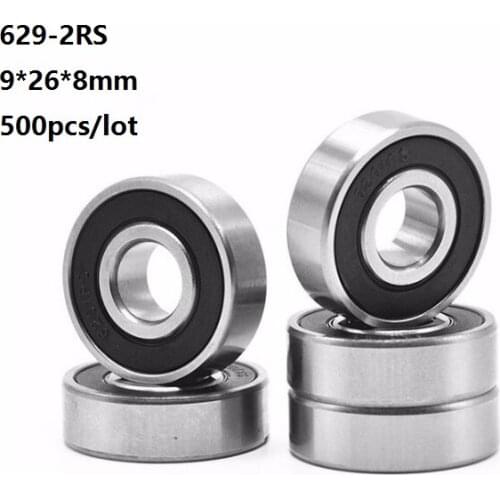 500pcs/lot 9x26x8mm 629RS 629-2RS 629 RS 2RS Miniature mini ball bearings 9*26*8mm Double cover Deep Groove Ball bearing