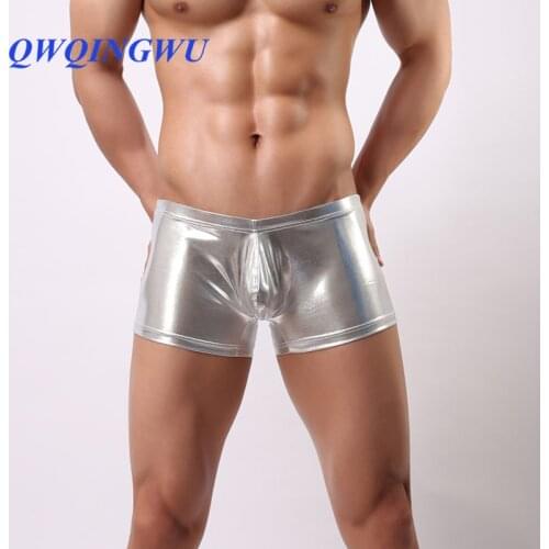 New Boxers Men Sexy Underwear Faux Leather Latex Boxer Shorts Elastic Convex Pouch Stretchable Undershorts Panties Boxers