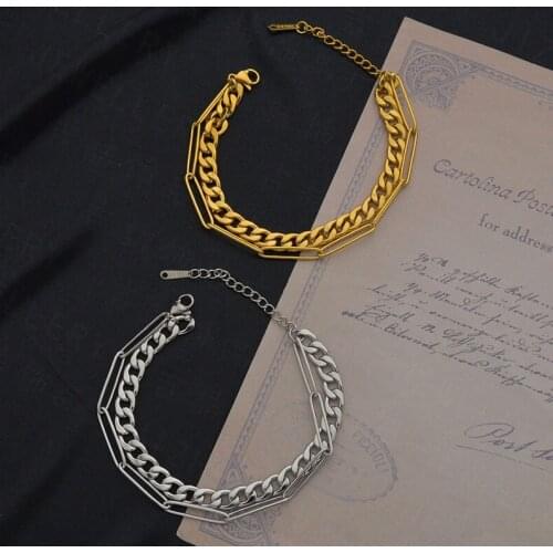 MEYRROYU Stainless Steel Double Layer Gold Color Silver Color Thick Rope Bracelets 2021 For Women Men Fashion Party Jewelry Gift