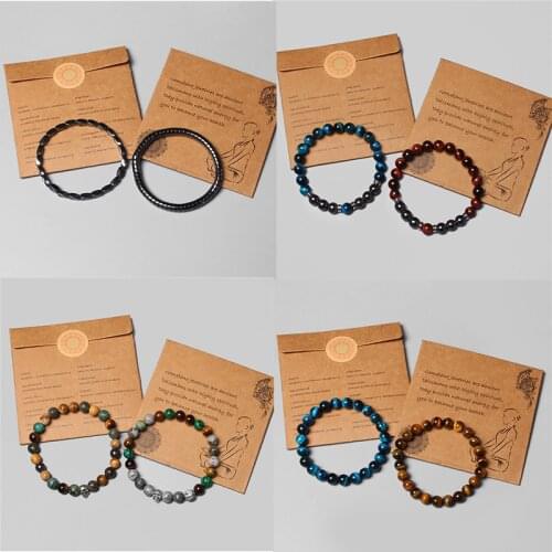 Men Bracelet 8mm Natural Hematite Tiger Eye Bead Classic Pack Healing Stone Bracelets For Couple New Year Gift Pulsera de hombre