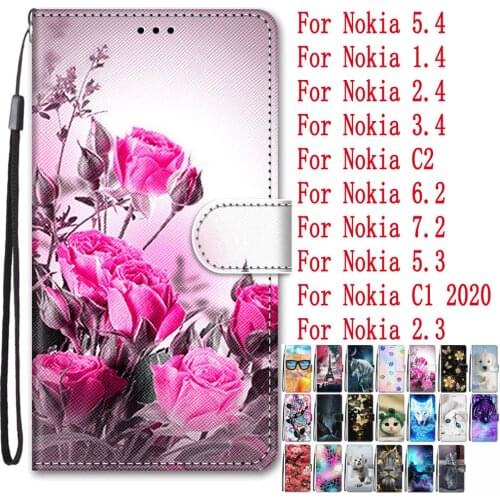Sunjolly for Nokia 5.4 1.4 2.4 3.4 C2 6.2 7.2 5.3 C1 2020 2.3 Flip Wallet PU Phone Leather Case Cover coque capa
