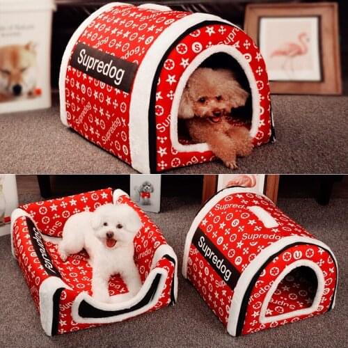 Dog Kennel Pet Bed Cat Nest Warm Dual-purpose Mat Cartoon Style Arc House Removable and Washable Multiple Styles To Choose