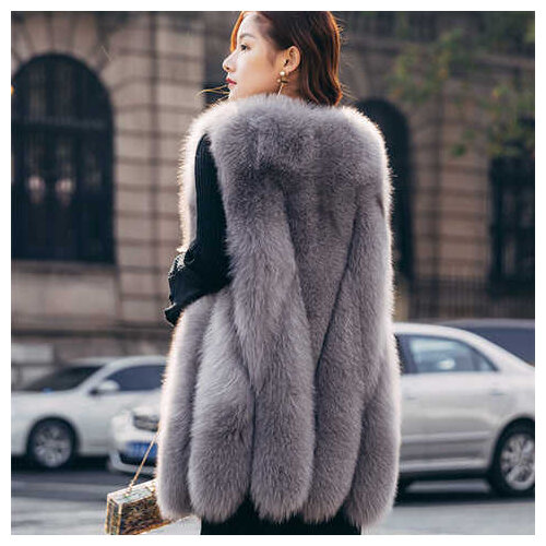 European and American fur, autumn and winter, new style of imitation leather long section silver fox fur coat faux fur vest