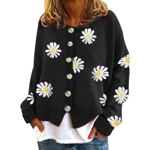 New Women Autumn Winter Warm Fashion Long Sleeve Daisy Cardigan Knitted Sweater Jumper Pullover