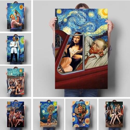 Van Gogh Mona Lisa Picture Decoration Mural Graffiti Pop Poster Canvas Painting and Room Wall Art Prints for Modern Home Decor