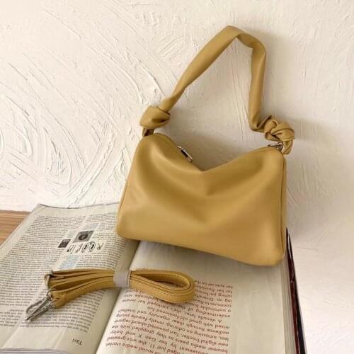 Korean Zipper Female Pillow Handbags Soft PU Leather Ladies Shoulder Crossbody Bag Knotted Strap Womens Tote Bag Whole Sale