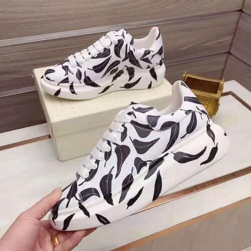 Fashion Printing Designer Thick-soled Sports Shoes Men Korean Genuine Leather Casual Sneakers Breathable Heighten Shoes