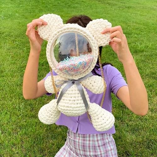 Cute Transparent Acrylic Woolen Wool Knitting Handbag Lady Hand-woven Portable Purses Brand Designer Tote Shoulder Messenger Bag