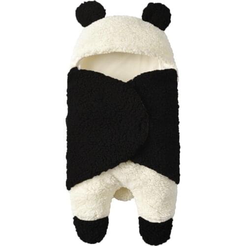 Infant super soft autumn and winter Plush swaddling baby panda cartoon wool lamb holding Quilt Blanket