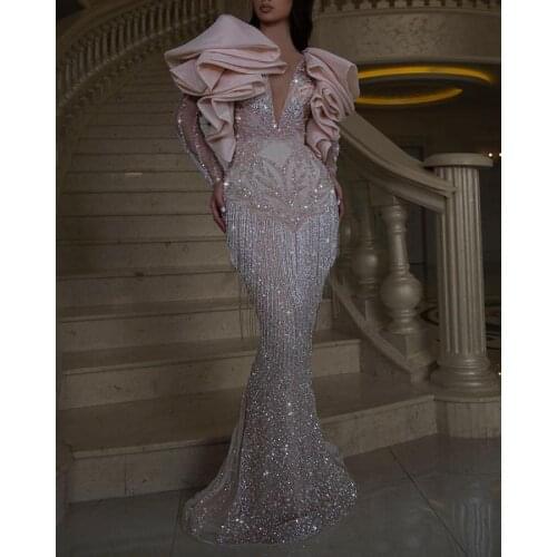2021 New Luxury Evening Dresses Long Woman Gown Sequins Robe De Soir Parties Plus Size Bride Dress Prom Party Gowns