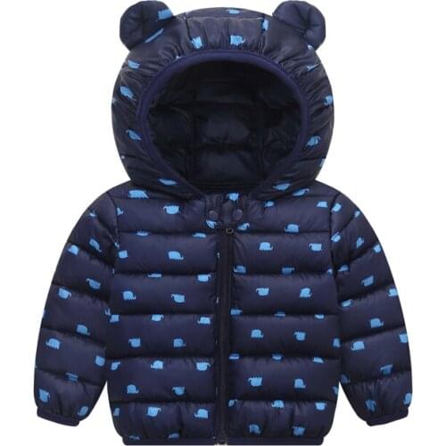 Autumn Winter New Baby Down Coats Infant Snow Wear Jackets Baby Girls Boys Cartoon Print Hooded Coats Warm Outerwear Clothes