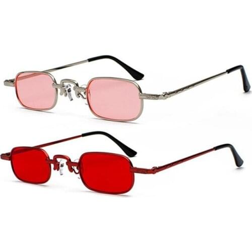 2 Pcs Retro Punk Glasses Clear Square Sunglasses Female Retro Sunglasses Men Metal Frame - Pink+Silver & Red