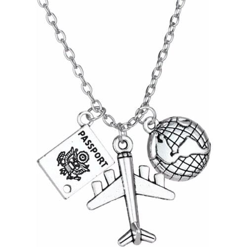 24PC/Lot Wanderlust Travelers Necklaces Gifts Aircraft Plane Globe Earth Passport Pendant Traveling The World Necklace Jewelry