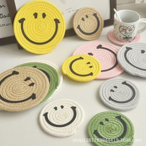 Smile Placemat Cotton Thread Hand-Woven Cotton String Heat-Resistant Dining Table Cushion Coasters Cute Coaster Heat Proof Mat