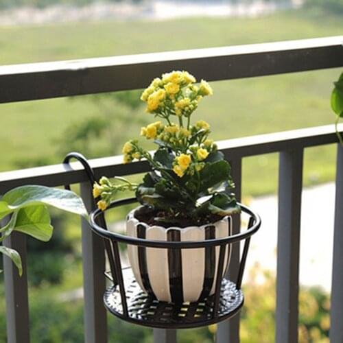 Hanging Basket Plant Iron Racks Balcony Round Flower Pot Rack Railing Fence Balcony Decoration Outdoor Garden Supplies