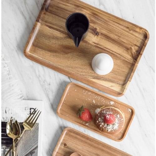 Acacia Wood Rectangle Wooden Tray Japanese Style Household Serving Tray Steak Fruit Snack Coffee Plate Food Platters And Trays