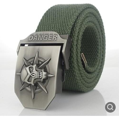 Personalized Skull Belt Thicken Lengthen Canvas Student Belt Mens Automatic Buckle Jeans Creative Buckle Belt Hot Sale